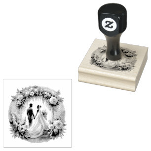Braut und Bräutigam Silhouette Florale Hochzeit Gummistempel