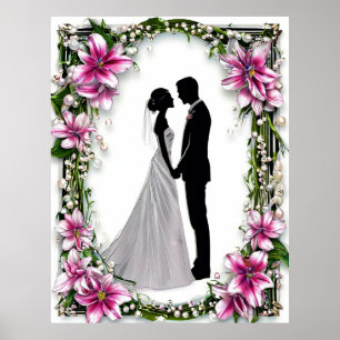 Braut und Bräutigam Silhouetten Hochzeit gerahmt Poster