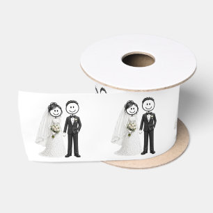 Braut und Bräutigam Stickfiguren Satinband