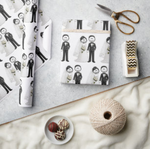 Braut und Bräutigam Strichfiguren Geschenkpapier