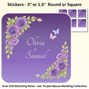 Braut- und Bräutigamnamen Lila Mauve Blumen & Weiß Quadratischer Aufkleber