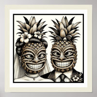 Braut und Groom Aloha Pineaple Tiki Kopfhochzeit