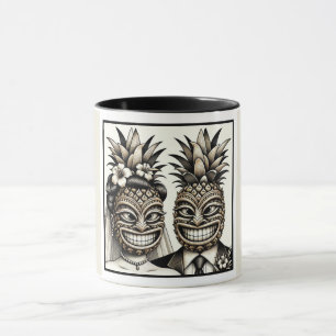 Braut und Groom Aloha Pineaple Tiki Kopfhochzeit Tasse