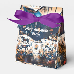 Braut und Groom Blue Western Muster Hochzeit Geschenkschachtel