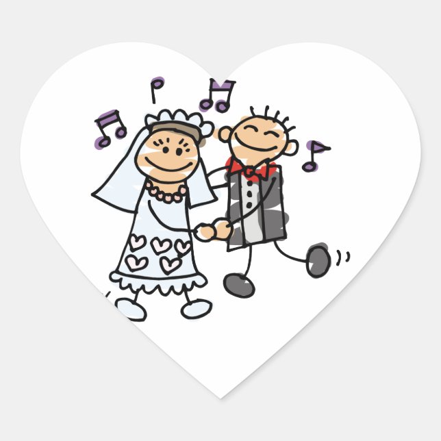 Braut und Groom Celebrate Wedding Hearts Herz-Aufkleber (Vorderseite)