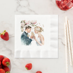 Braut und Groom Champagne Magnolias Serviette