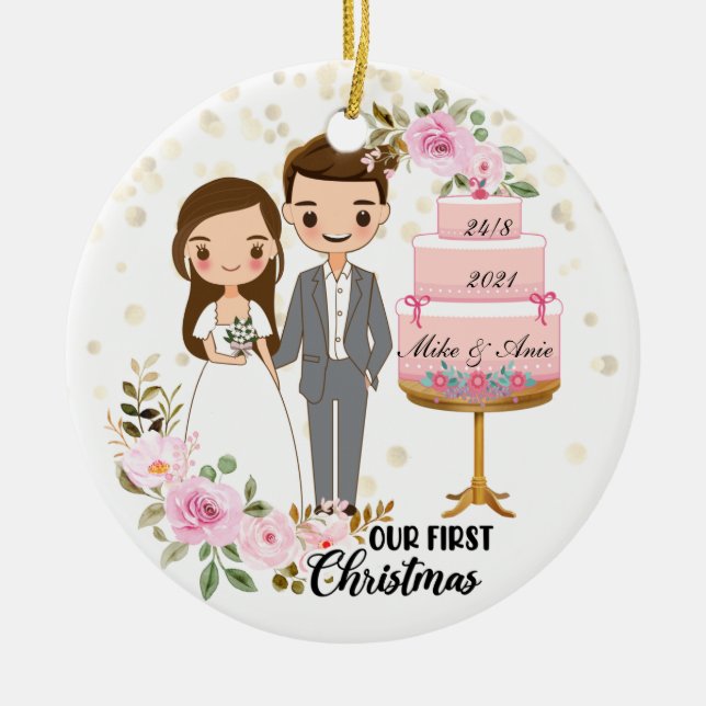 Braut und Groom Chibi Hochzeitsgeschenk Keepake Pe Keramik Ornament (Vorne)