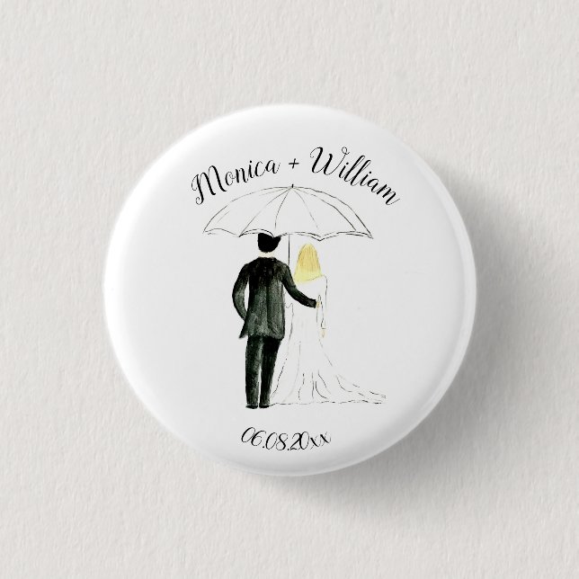 Braut und Groom Couple Elegante Date Wedding Button (Vorderseite)
