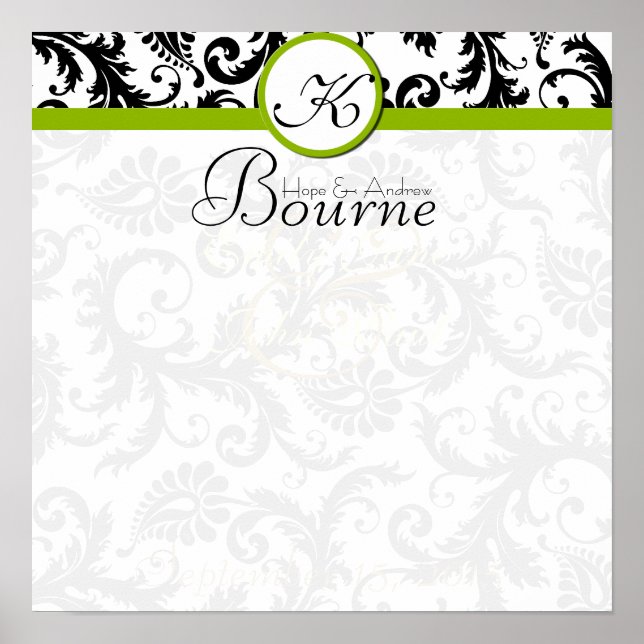 Braut und Groom Damask Grün Hochzeitplakat wirbeln Poster (Vorne)