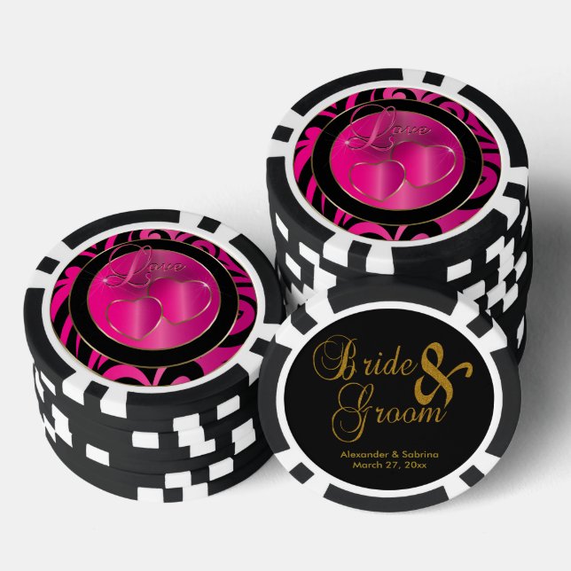 Braut und Groom Elegante rosa Herzen Pokerchips (Stapel)