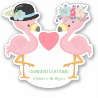 Braut und Groom Flamingo Couple Contour Aufkleber