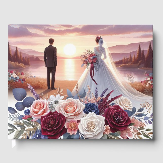 Braut und Groom Floral Wedding Gästebuch (Vorderseite)