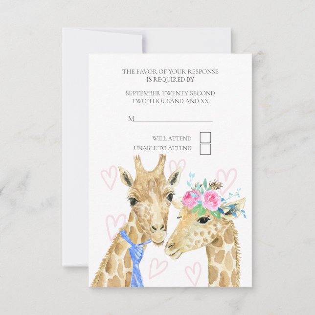 Braut und Groom Giraffe Wedding RSVP (Vorderseite)