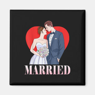 Braut und Groom glücklich Hochzeit Verheirateten P Magnet