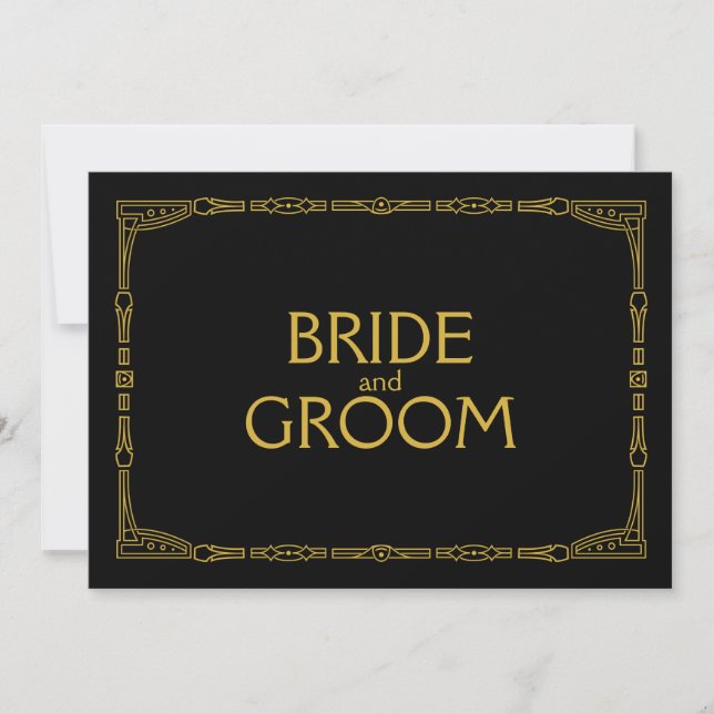 "Braut und Groom" Gold Art Deco Stil Hochzeitszeic Einladung (Vorderseite)
