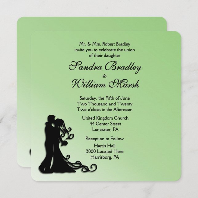 Braut und Groom Grüne Hochzeit Einladung (Vorne/Hinten)