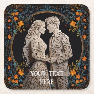 Braut und Groom Hochzeit Personalisiert Rechteckiger Pappuntersetzer