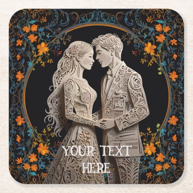 Braut und Groom Hochzeit Personalisiert Rechteckiger Pappuntersetzer (Vorderseite)