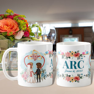 Braut und Groom Hochzeitdatum Mongram Jahrestag Kaffeetasse