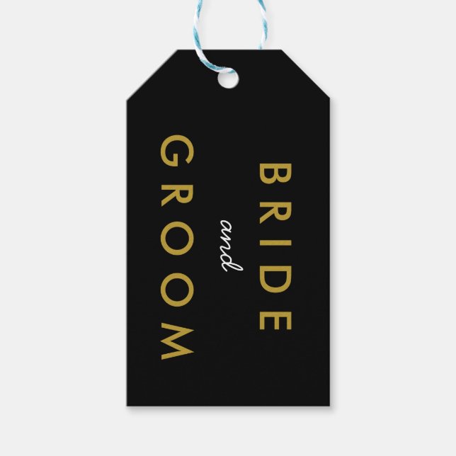 Braut und Groom Hochzeitstag Geschenk Tag Schwarze Geschenkanhänger (Vorderseite)