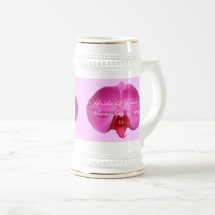 Braut und Groom Hochzeitstag Rosa Orchid Bierglas