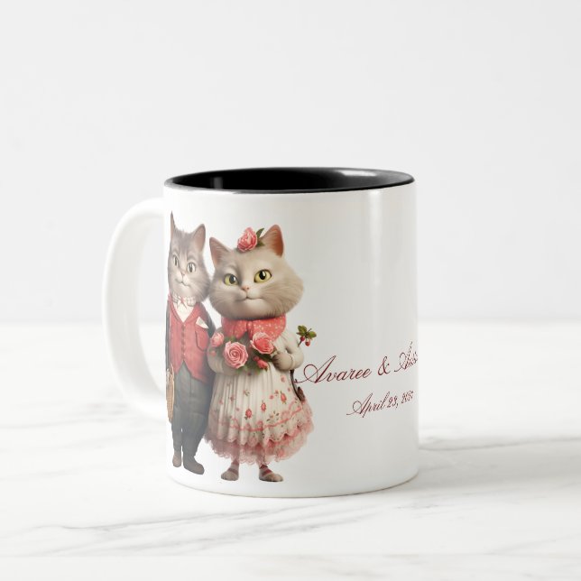 Braut und Groom Katzen Zweifarbige Tasse (Vorderseite Links)