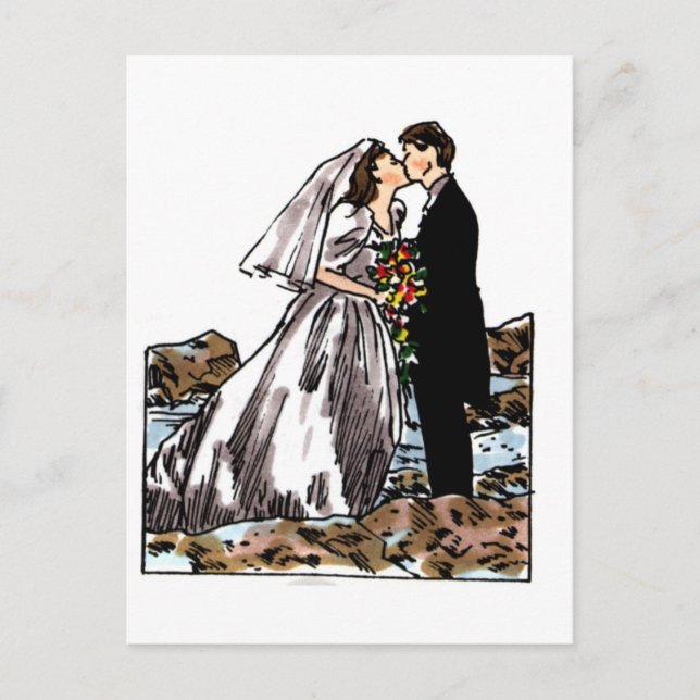 Braut und Groom Kiss am Strand Postkarte (Vorderseite)