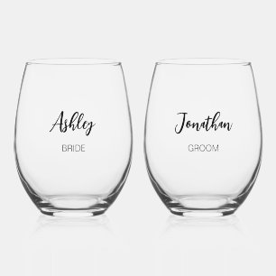 Braut und Groom Modernes, stemless Set Weinglas Ohne Stiel