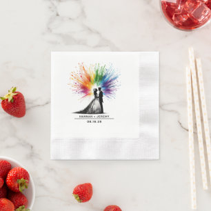 Braut und Groom Rainbow Burst Wedding Serviette