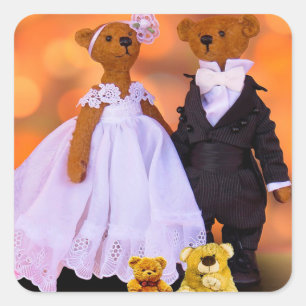 Braut und Groom Teddy Bears Quadratischer Aufkleber