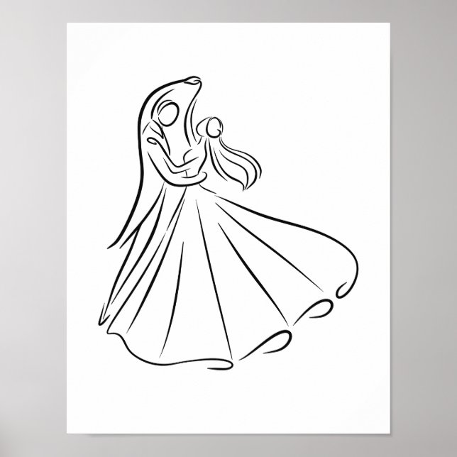 "Braut und Groom Wedding First Dance Line Art Poster (Vorne)