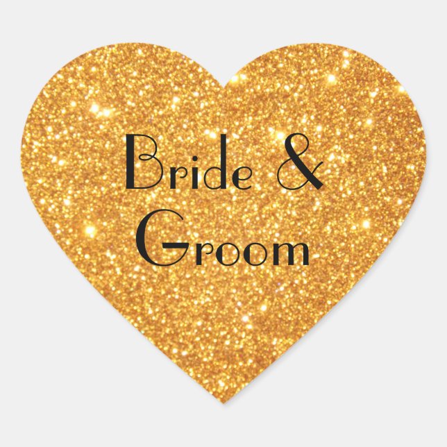 Braut und Groom Wedding Gold Glitzer Foto Herz-Aufkleber (Vorderseite)
