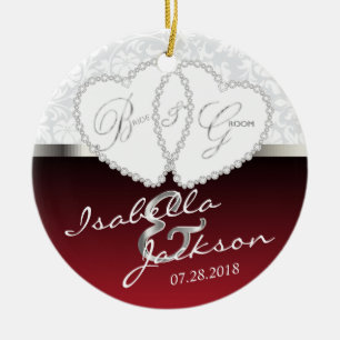 Braut und Groom Wedding Keepake - Dunkelrot Keramikornament