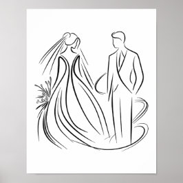 "Braut und Groom Wedding Line Kunst Schwarz und We Poster