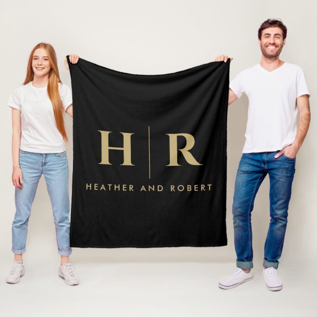 Braut und Groom Wedding Monogram Minimalistisch Mo Fleecedecke (Beispiel)