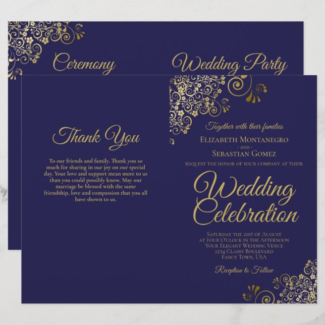 Braut- und Hochzeitsprogramm-Einladungskombination (Vorne/Hinten)