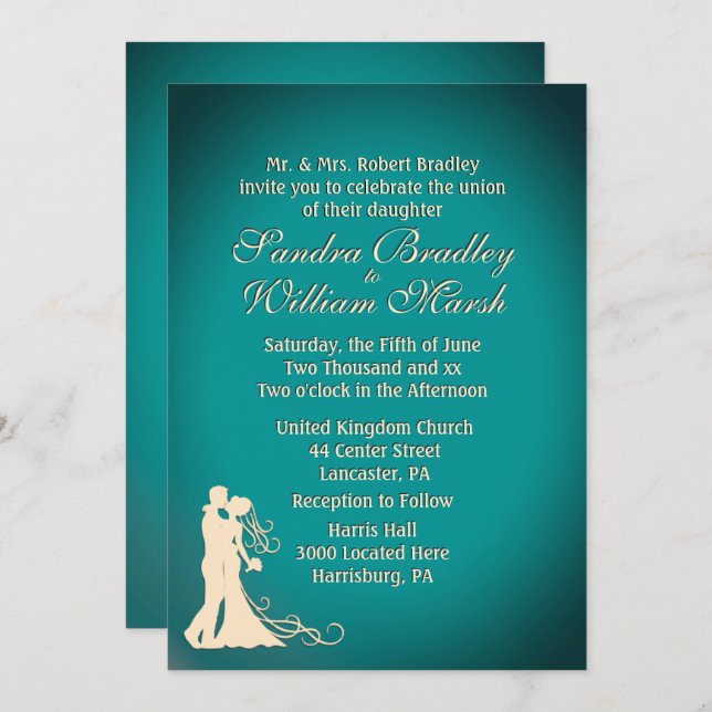 Braut und Kräutergarten Aquamarin und Creme Einladung (Vorne/Hinten)