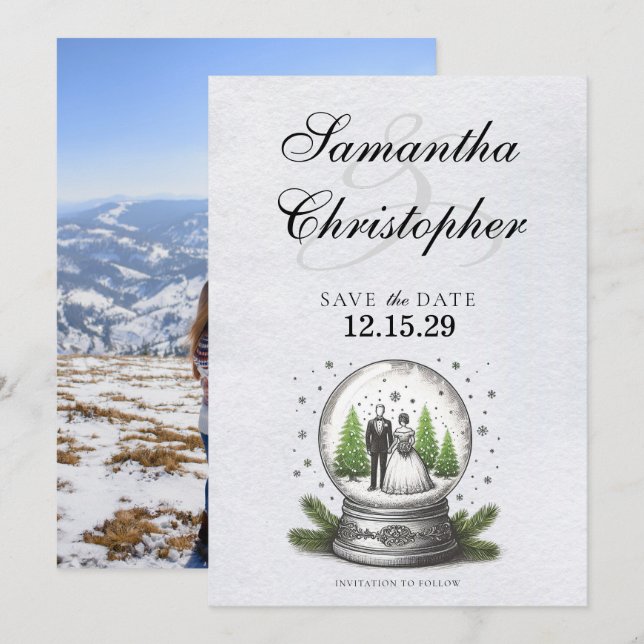 Braut und Schneeglobe Save The Date (Vorne/Hinten)