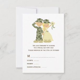 Braut und Soldat Camouflage Hochzeit RSVP Karte