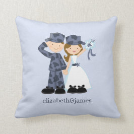 Braut und Soldat in Blue Camouflage Hochzeit Kissen