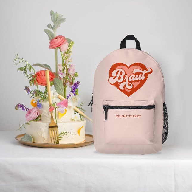 Braut und Team Braut Bachelorette Retro Herz Bedruckter Rucksack (Von Creator hochgeladen)