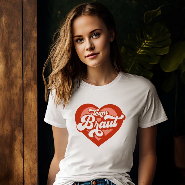 Braut Und Team Braut Bachelorette Retro Herz T-Shirt (Von Creator hochgeladen)