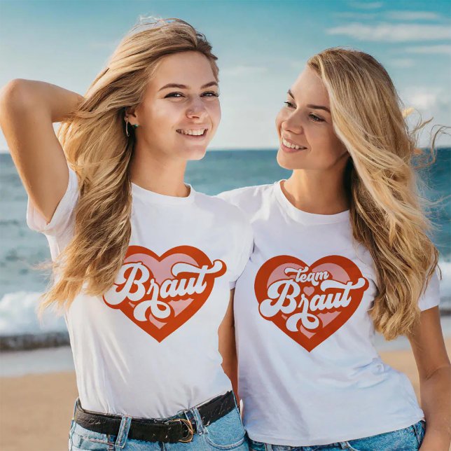 Braut Und Team Braut Bachelorette Retro Herz T-Shirt (Von Creator hochgeladen)