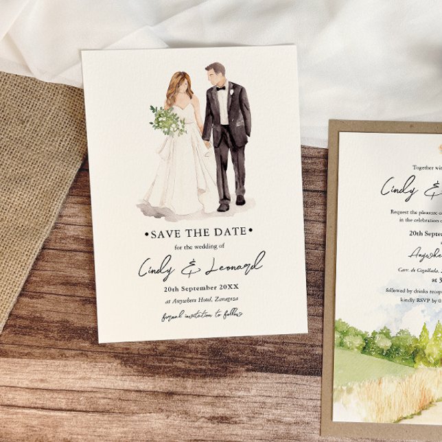 Braut und Wasserfarbe Hochzeit speichern das Datum Save The Date (Von Creator hochgeladen)