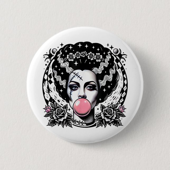 Braut von Frankenstein Bubble-Gummi-Monster Hallow Button (Vorderseite)
