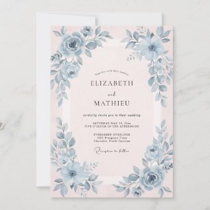 Braut Wasserfarben-Hochzeit in Rosa und Schiefer Einladung