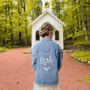 Braut weißer Rahmen und Olivenzweig Hochzeit Jeansjacke