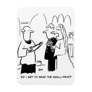 Braut will Kleingedrucktes im Cartoon überprüfen Magnet