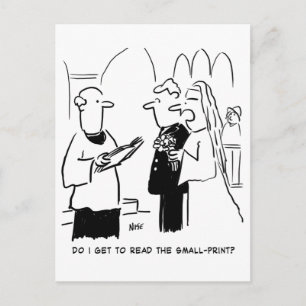 Braut will Kleingedrucktes im Cartoon überprüfen Postkarte