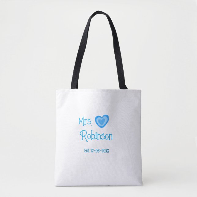 Braut wird Mrs Name Datum blaue Herz Wasserfarbe (Vorderseite)